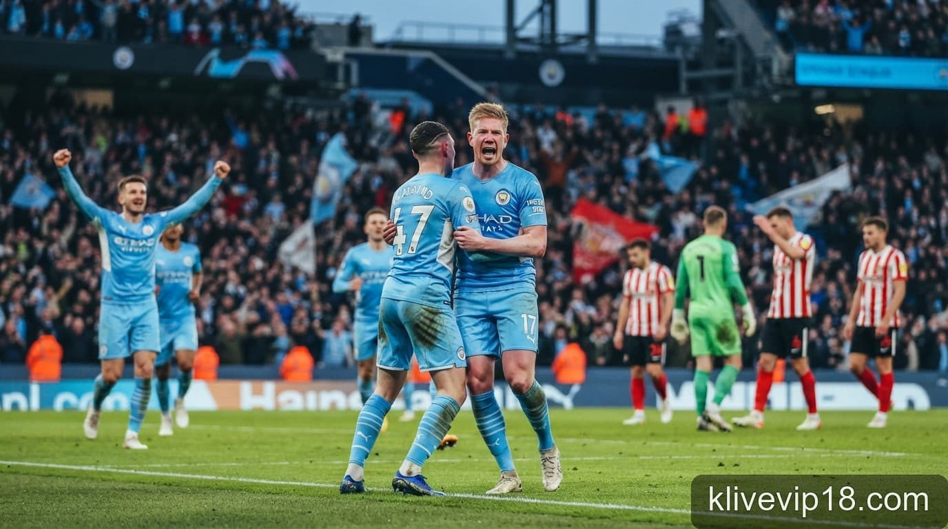 Man City chiếm ngôi đầu Premier League sau màn rượt đuổi tỷ số kịch tính trước Sunderland